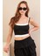 Kadın Siyah Color Block Askılı Crop Bluz AN8082 5