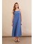 Kadın İndigo Ayarlanabilir Askılı Bürümcük Midi Elbise MX9455 2