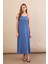 Kadın İndigo Ayarlanabilir Askılı Bürümcük Midi Elbise MX9455 3