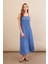 Kadın İndigo Ayarlanabilir Askılı Bürümcük Midi Elbise MX9455 4