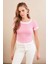 Kadın Pembe Büzgülü Beyaz Garnili Bluz MX9465 4