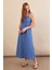 Kadın İndigo Ayarlanabilir Askılı Bürümcük Midi Elbise MX9455 5