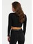 Kadın Siyah Önü Bağlamalı Kaşkorse Crop Bluz AYD381 5