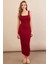 Kadın Bordo Kare Yaka Midi Elbise DMR295-90 1