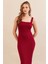 Kadın Bordo Kare Yaka Midi Elbise DMR295-90 3