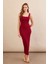 Kadın Bordo Kare Yaka Midi Elbise DMR295-90 5