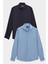 Ds Damat Slim Fit Koyu Mavi Italyan Yaka Kolay Ütülenebilir 2'li Gömlek 2HF02ORTBN86 5
