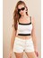 Kadın Beyaz Color Block Askılı Crop Bluz AN8082 2