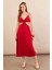 Kadın Kırmızı Sırtı Açık Halter Yaka Midi Elbise AN7036 1