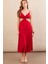 Kadın Kırmızı Sırtı Açık Halter Yaka Midi Elbise AN7036 2