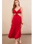 Kadın Kırmızı Sırtı Açık Halter Yaka Midi Elbise AN7036 4