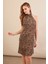 Kadın Camel-Siyah Halter Yaka Leopar Midi Elbise LPP1309 1