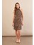 Kadın Camel-Siyah Halter Yaka Leopar Midi Elbise LPP1309 2