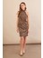 Kadın Camel-Siyah Halter Yaka Leopar Midi Elbise LPP1309 3