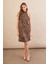 Kadın Camel-Siyah Halter Yaka Leopar Midi Elbise LPP1309 4