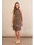 Kadın Camel-Siyah Halter Yaka Leopar Midi Elbise LPP1309 5