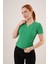 Kısa Kollu Yaka Detaylı Kaşkorse Yeşil Bluz 1