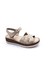 B251501 Hakiki Deri Yumuşak Taban Bej Renk Cırtlı Bantlı Kadın Sandalet 1