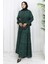 Beli Bağcıklı Desenli Elbise 2107-03 Yeşil 3