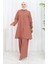 Boydan Düğmeli Tunik Pantolon Ikili Takım 2108-04 Gül Kurusu 1
