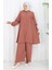 Boydan Düğmeli Tunik Pantolon Ikili Takım 2108-04 Gül Kurusu 2