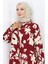Viskon Kumaş Boydan Düğmeli Desenli Elbise 0121-01 Bordo 4