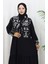 Farbali Garnili Viskon Elbise 994587A-01 Siyah Gri 3