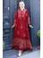 Balon Kol Viskon Elbise 5581-03 Bordo 1