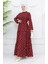 Yarım Düğmeli Çiçek Desenli Elbise 0025-03 Bordo 1