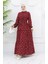 Yarım Düğmeli Çiçek Desenli Elbise 0025-03 Bordo 2