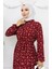 Yarım Düğmeli Çiçek Desenli Elbise 0025-03 Bordo 3
