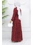 Yarım Düğmeli Çiçek Desenli Elbise 0025-03 Bordo 5