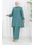 Boydan Düğmeli Tunik Pantolon Ikili Takım 2108-03 Yeşil 2