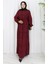 Beli Bağcıklı Desenli Elbise 2107-02 Bordo 2