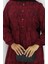 Beli Bağcıklı Desenli Elbise 2107-02 Bordo 4