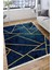 Lacivert Geometrik Çizgili Makinede Yıkanabilir Kaymaz Taban Halı Dot Tabanlı Salon Halısı 0120F 2