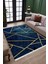 Lacivert Geometrik Çizgili Makinede Yıkanabilir Kaymaz Taban Halı Dot Tabanlı Salon Halısı 0120F 4