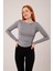 Yaka Detay Uzun Kollu Basic Gri Bluz 1