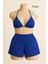 Marsilyan- Kadın Mavi Şortlu Belden ve Boyundan Bağlamalı Bikini Takımı 1