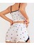 Pamuklu Beyaz Üstüne Siyah Kalp Desen Fitilli Askılı Şortlu Pijama Takımı 2