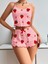 Pamuklu Pembe Üstüne Çilek Desen Fitilli Askılı Şortlu Pijama Takımı 1