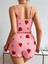 Pamuklu Pembe Üstüne Çilek Desen Fitilli Askılı Şortlu Pijama Takımı 4