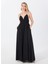 V Yaka Düz Siyah Uzun Kadın Elbise 50536456 3
