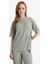 Relax Fit Bisiklet Yaka Basic Düz Bürümcük Kısa Kollu Tişört D5446AX25SP 3