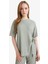 Relax Fit Bisiklet Yaka Basic Düz Bürümcük Kısa Kollu Tişört D5446AX25SP 5