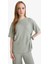 Relax Fit Bisiklet Yaka Basic Düz Bürümcük Kısa Kollu Tişört D5446AX25SP 6