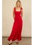 Kadın Kırmızı Omuz Fiyonklu Midi Elbise EY3119 1