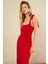 Kadın Kırmızı Omuz Fiyonklu Midi Elbise EY3119 5