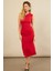 Kadın Kırmızı Büzgülü Tek Omuz Midi Elbise YEL221676 1