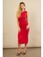 Kadın Kırmızı Büzgülü Tek Omuz Midi Elbise YEL221676 2
